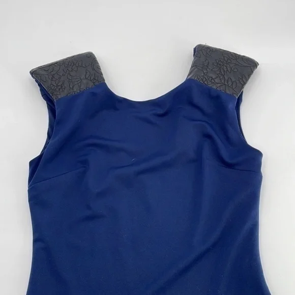 UEC Guess navy blue sleeveless cocktail dress faux leather detail size small - Picture 6 of 12